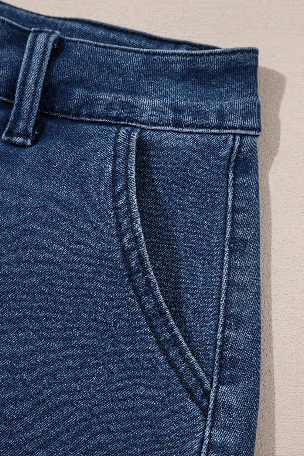 Scalloped Hemline Acid Wash High Waist Denim Shorts