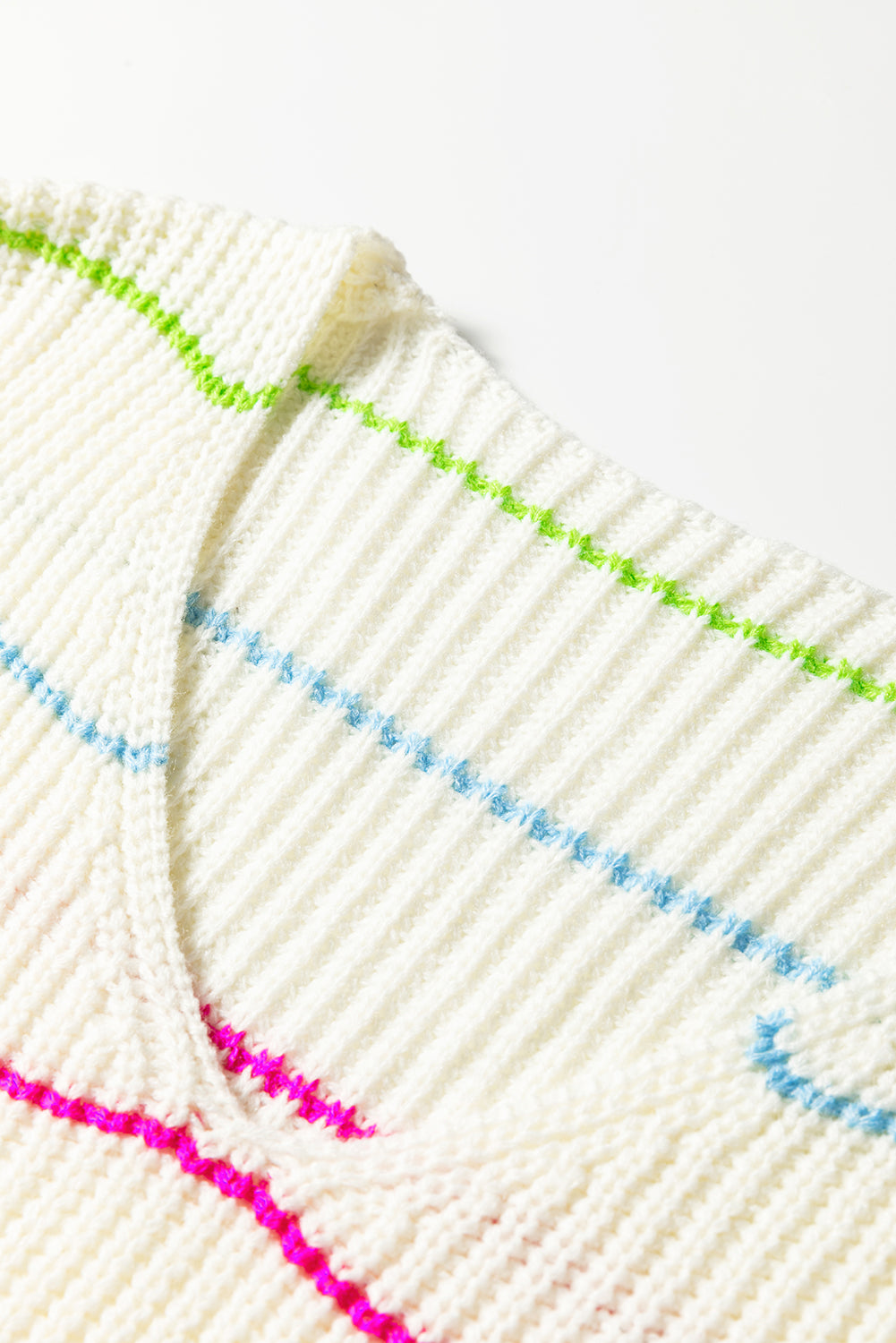 Colorful Striped Detail V Neck Drop Shoulder Baggy Sweater