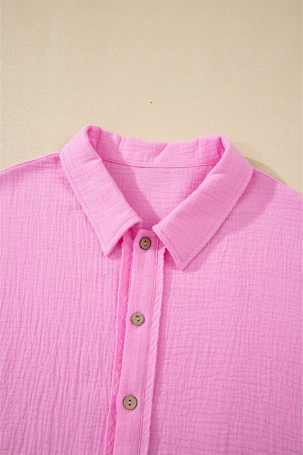 Mineral Wash Textured Ruffle Trim Short Sleeve Shirt