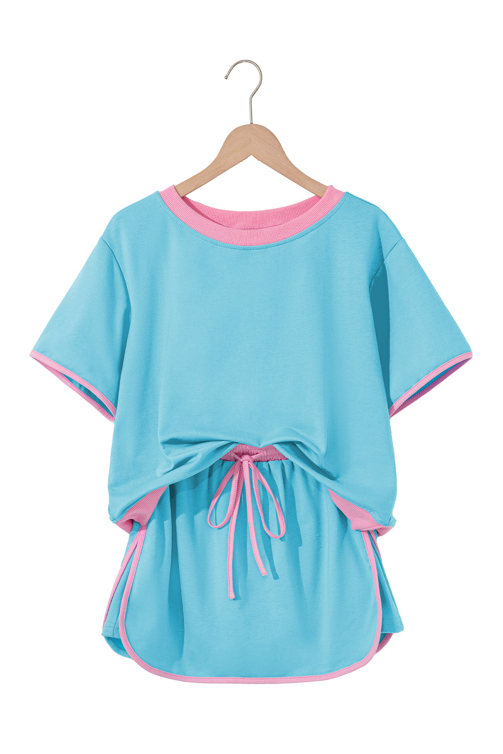 Colorblock Edge Drop Shoulder T Shirt and Skort 2Pcs Set