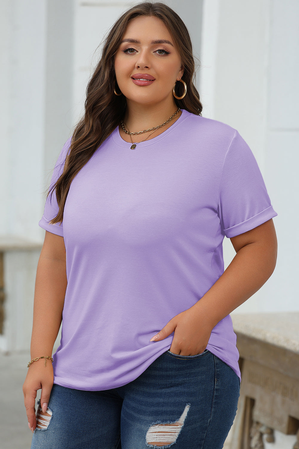 Casual Plain Crew Neck Tee