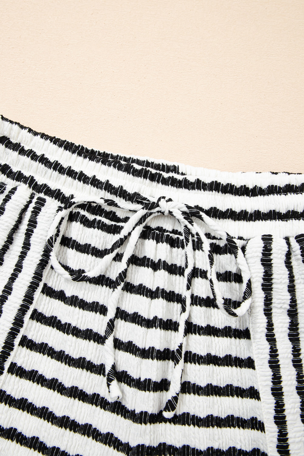 Stripe Knitted Short Sleeve Top and Drawstring Shorts Set