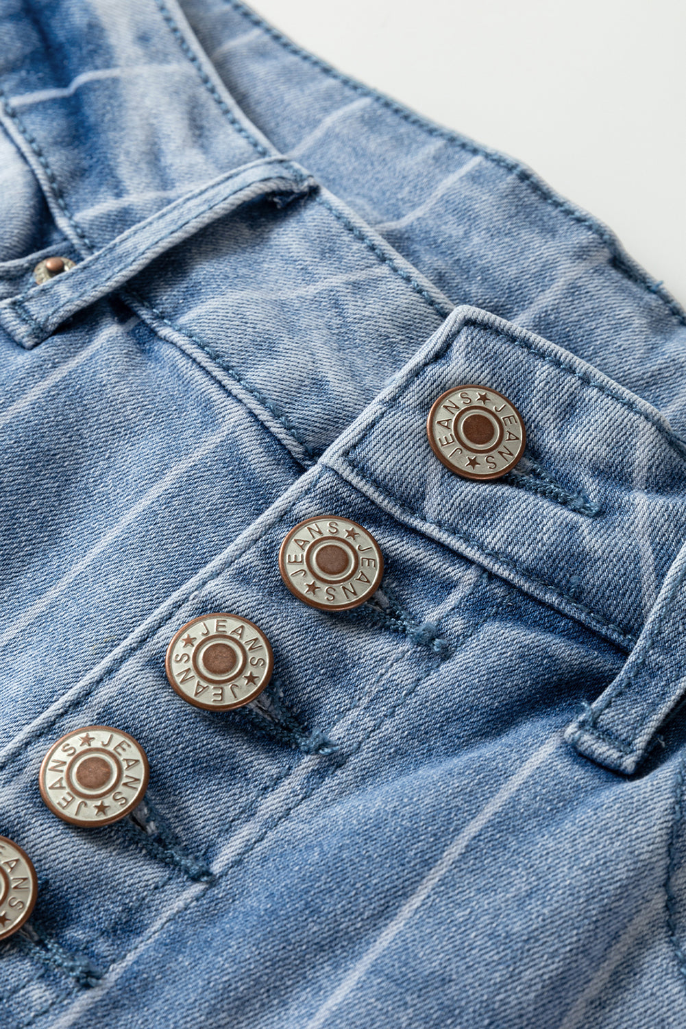 Multi Buttons Pinstripe Wide Leg Jeans