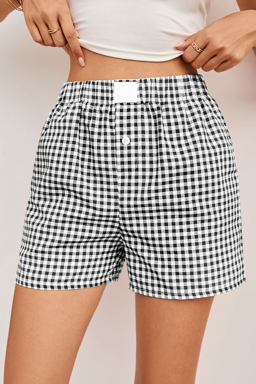 Gingham Printed High Waist Shorts