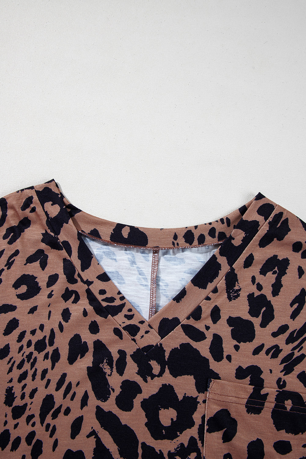 Leopard Print V Neck Half Sleeve Oversized Tee