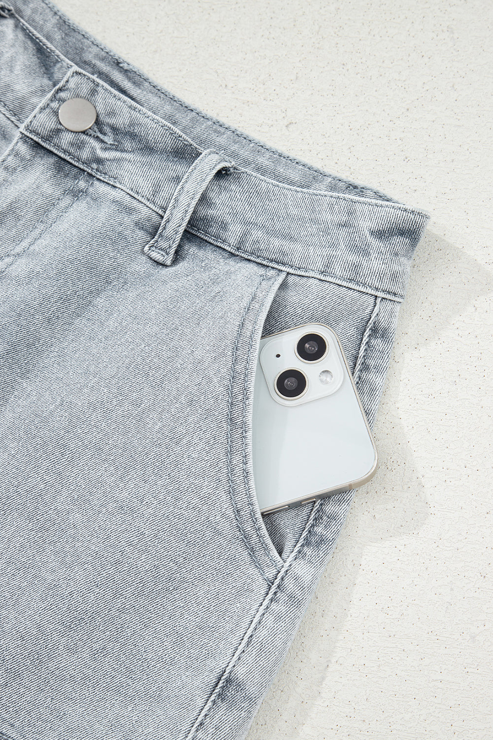 Scalloped Hemline Acid Wash High Waist Denim Shorts