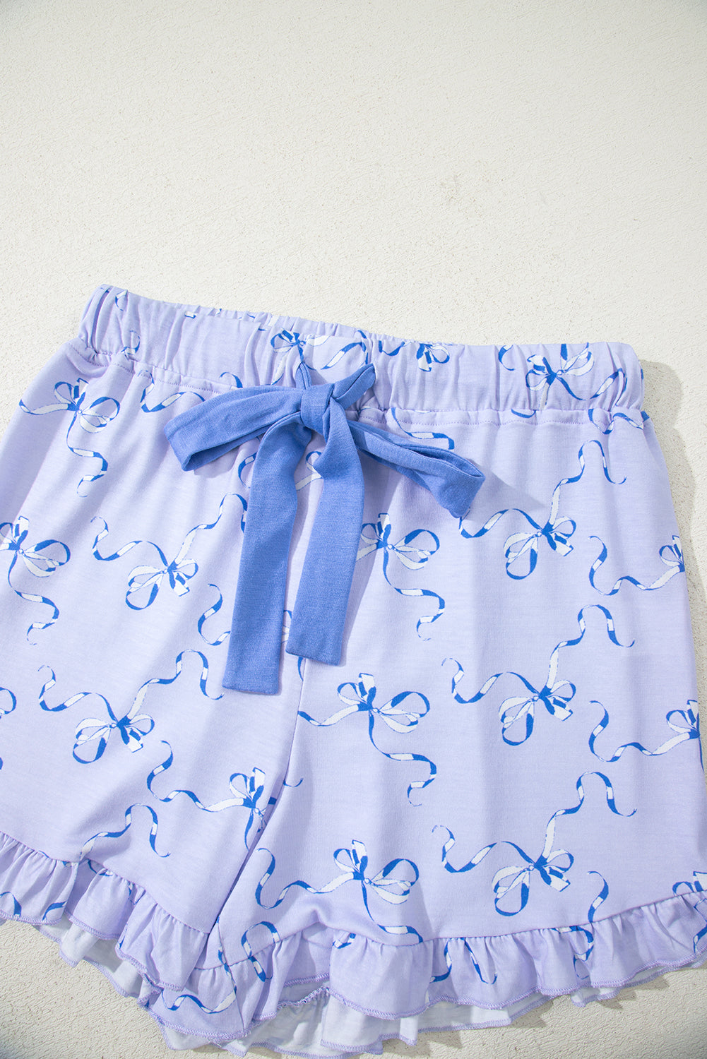 Bow Printed Ruffled Short Lounge Set