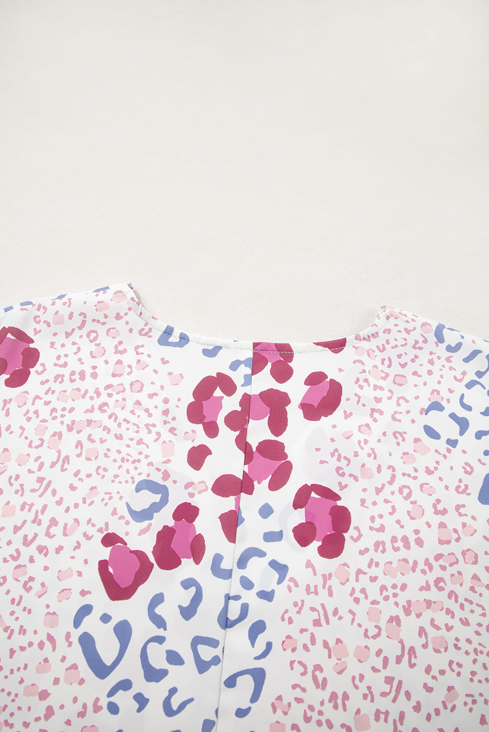 Mixed Leopard Print V Neck Short Sleeve Blouse