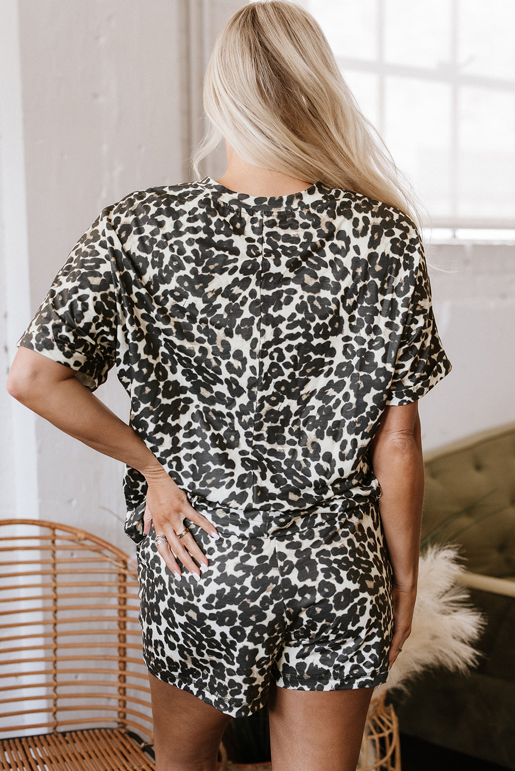 Cheetah Printed Casual Tee and Shorts Lounge Set