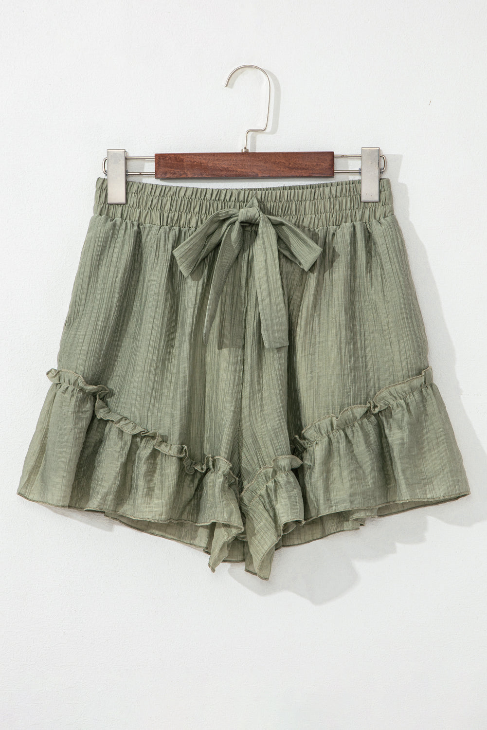 Textured Tie Waist Ruffle Hem Shorts