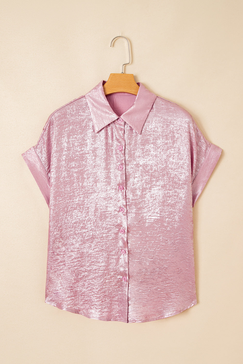 Metallic Sheen Short Sleeve Buttoned Front Casual Shirt