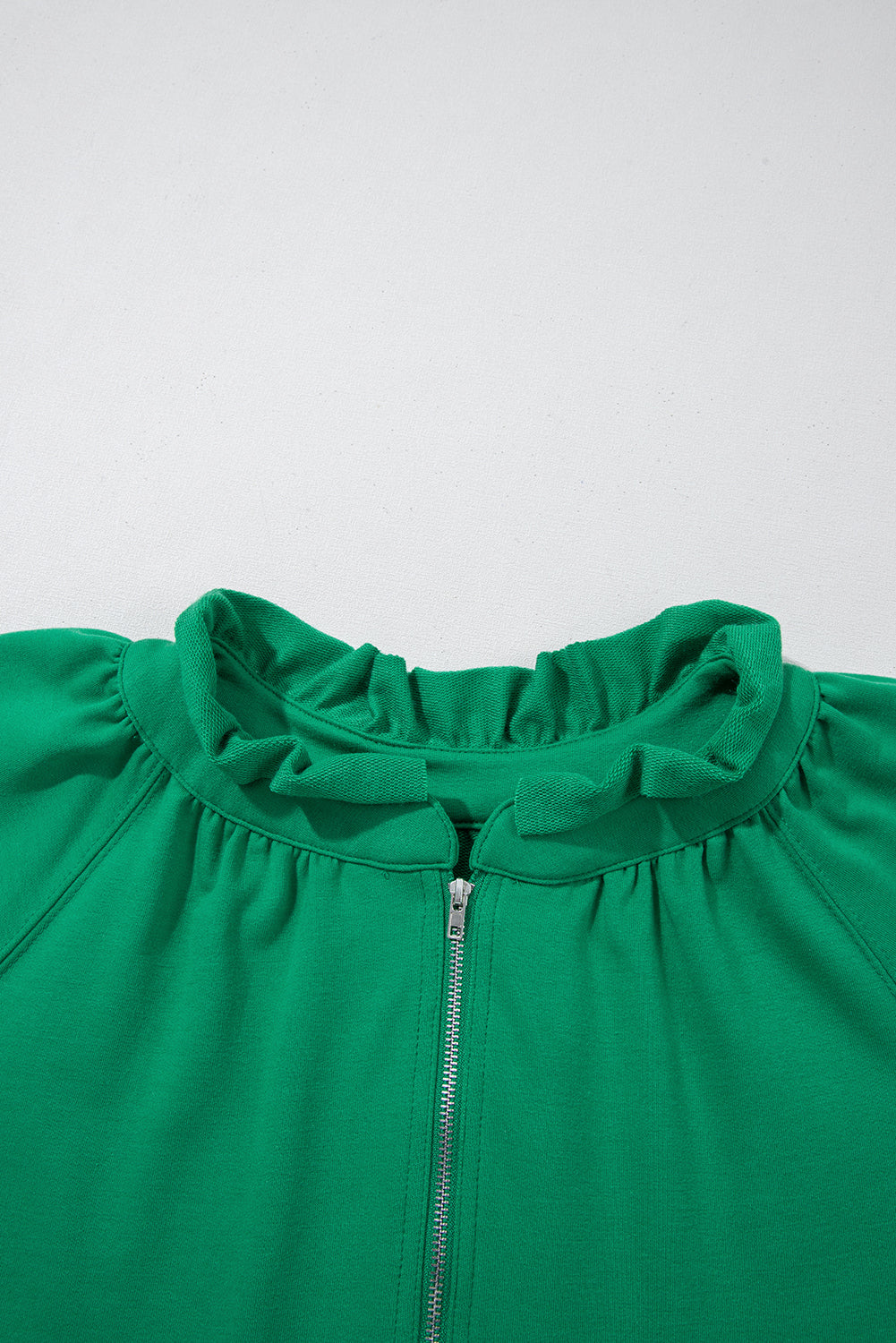 Half Zip Puff Sleeve Top and Ruffled Shorts Set