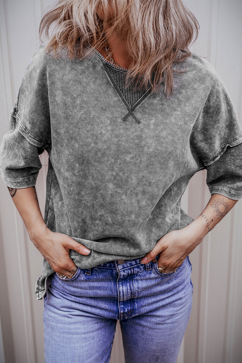 Mineral Wash Exposed Seam Drop Shoulder Oversized Tee