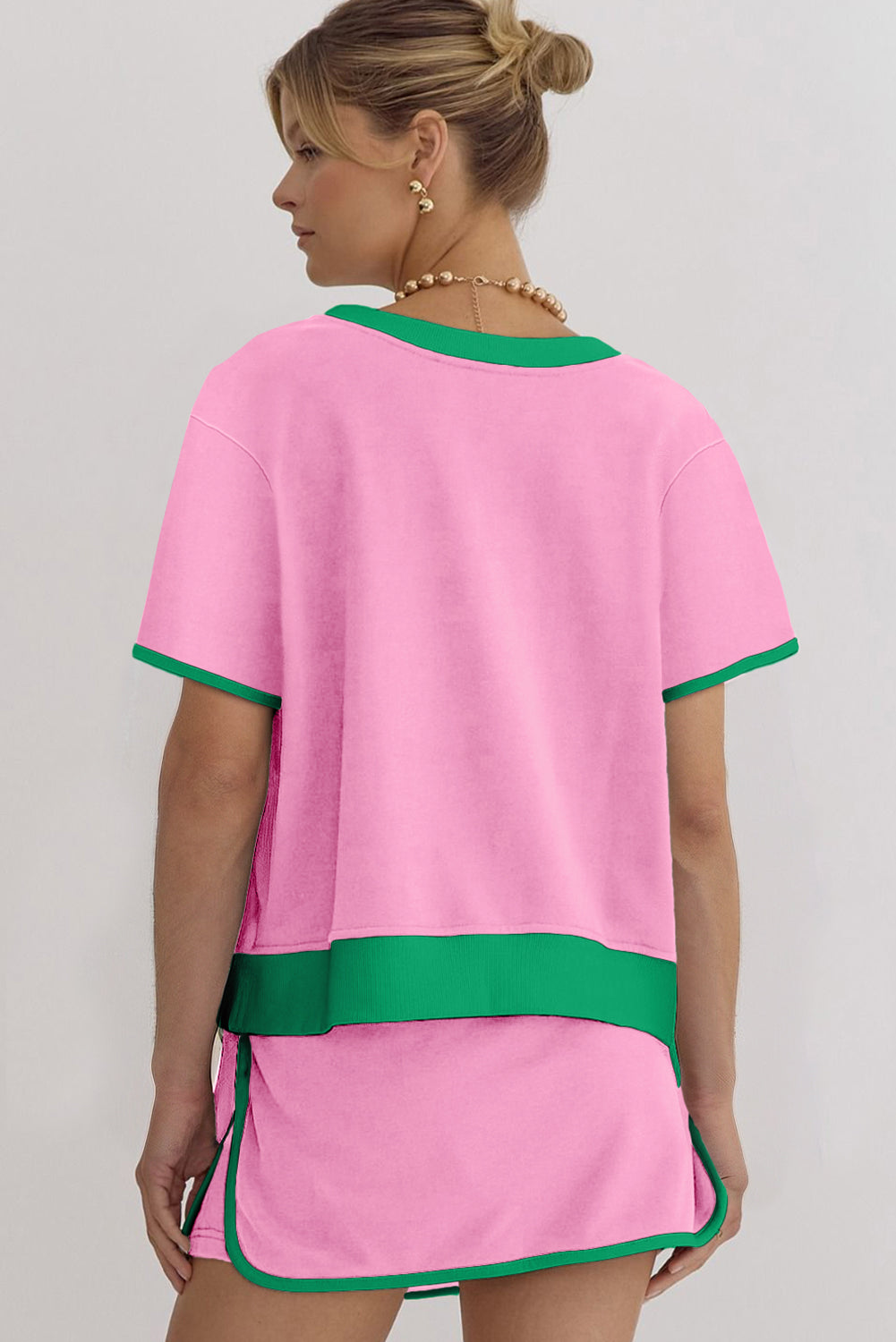 Colorblock Edge Drop Shoulder T Shirt and Skort 2Pcs Set