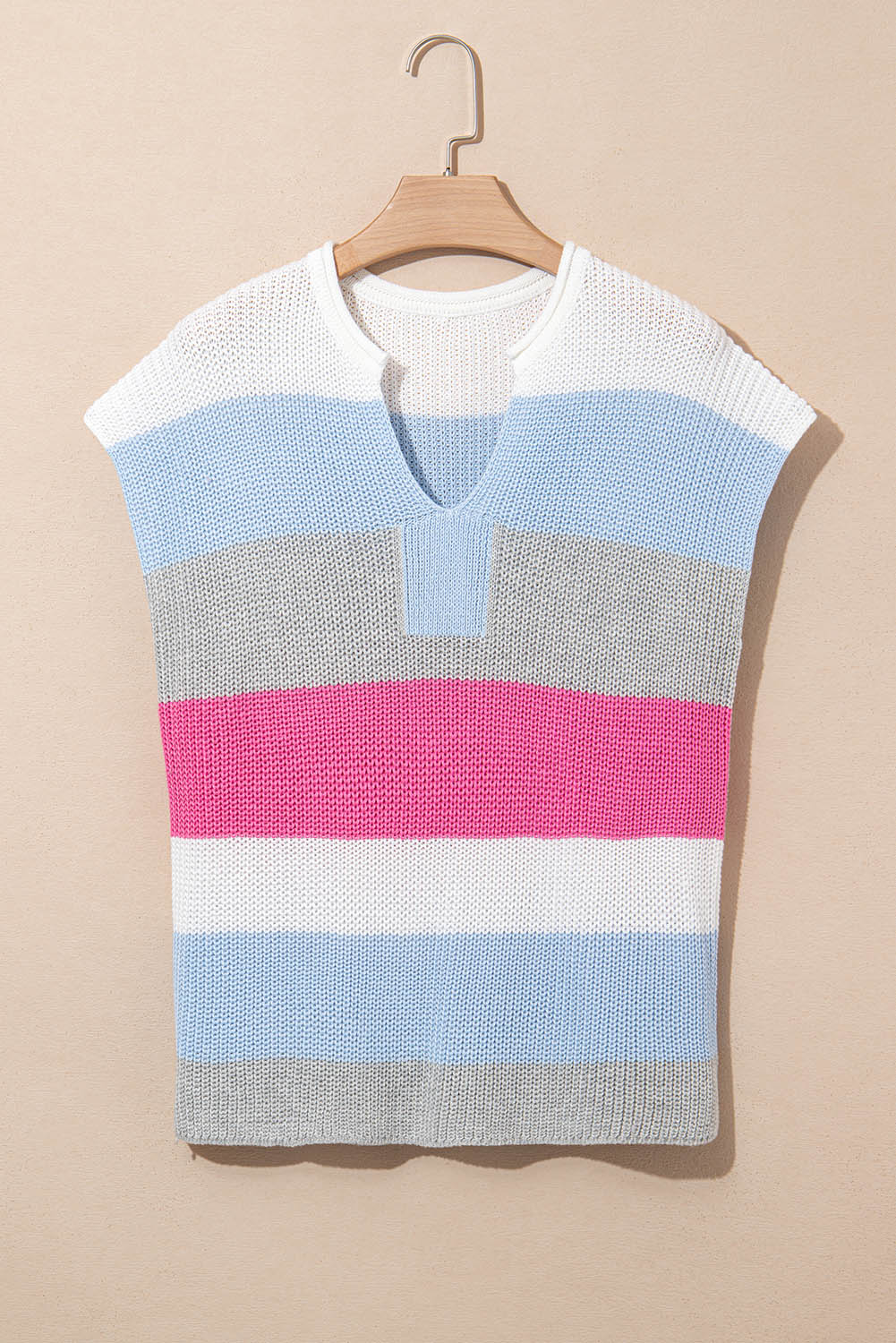 Color Block Notch V Neck Sweater T Shirt