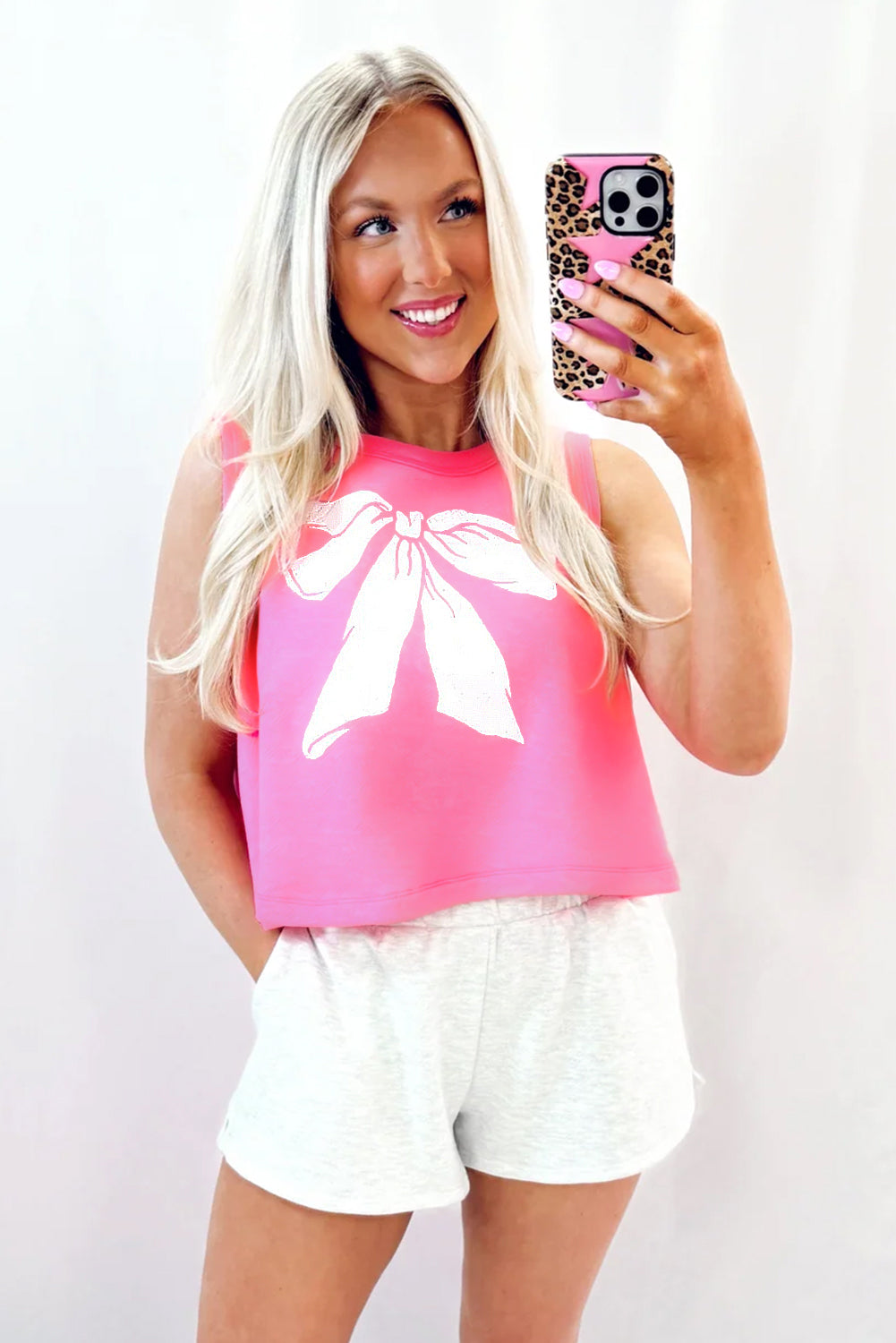 Bow Print Boxy Fit Tank Top