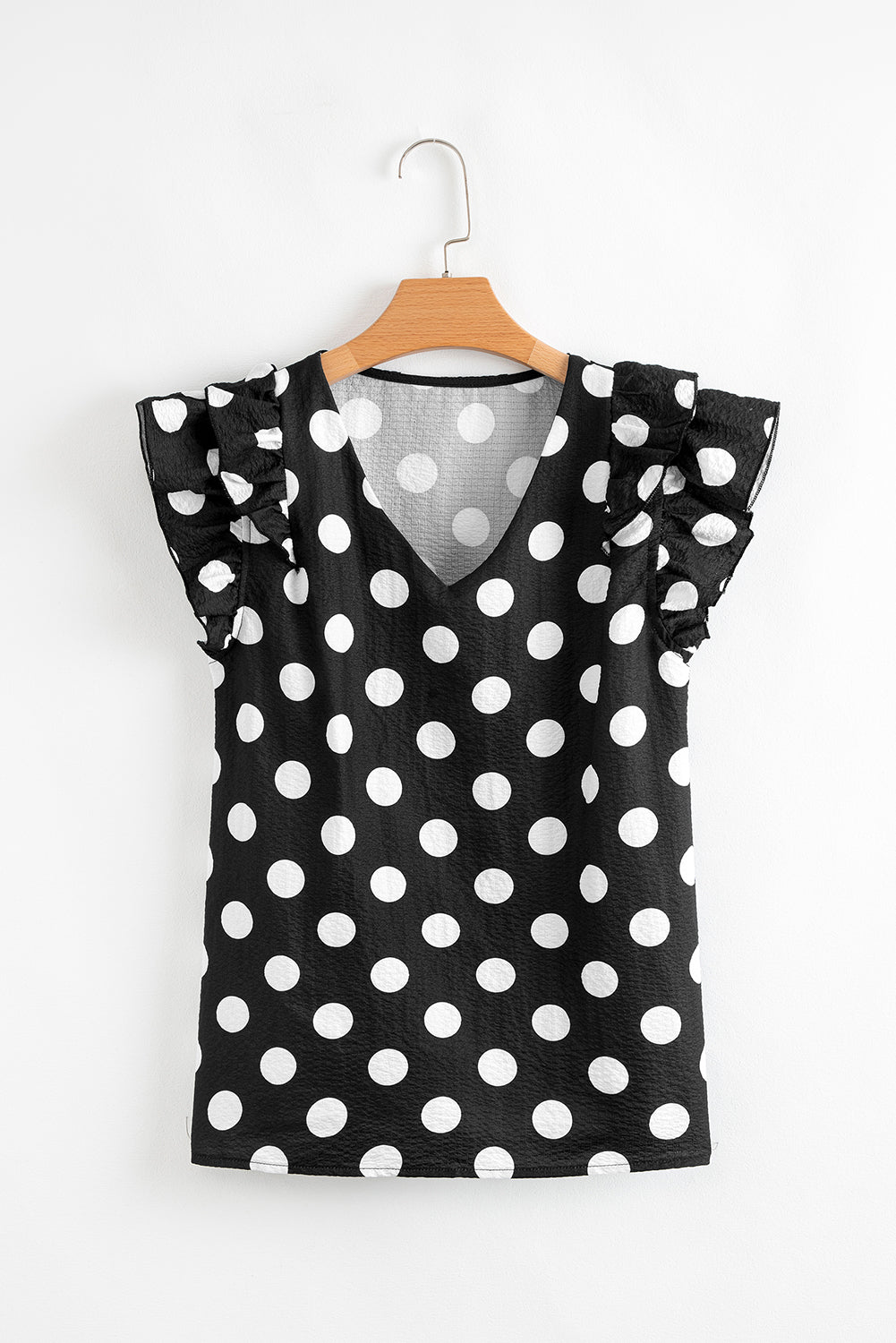 Polka Dot Print Ruffled Sleeve V Neck Blouse