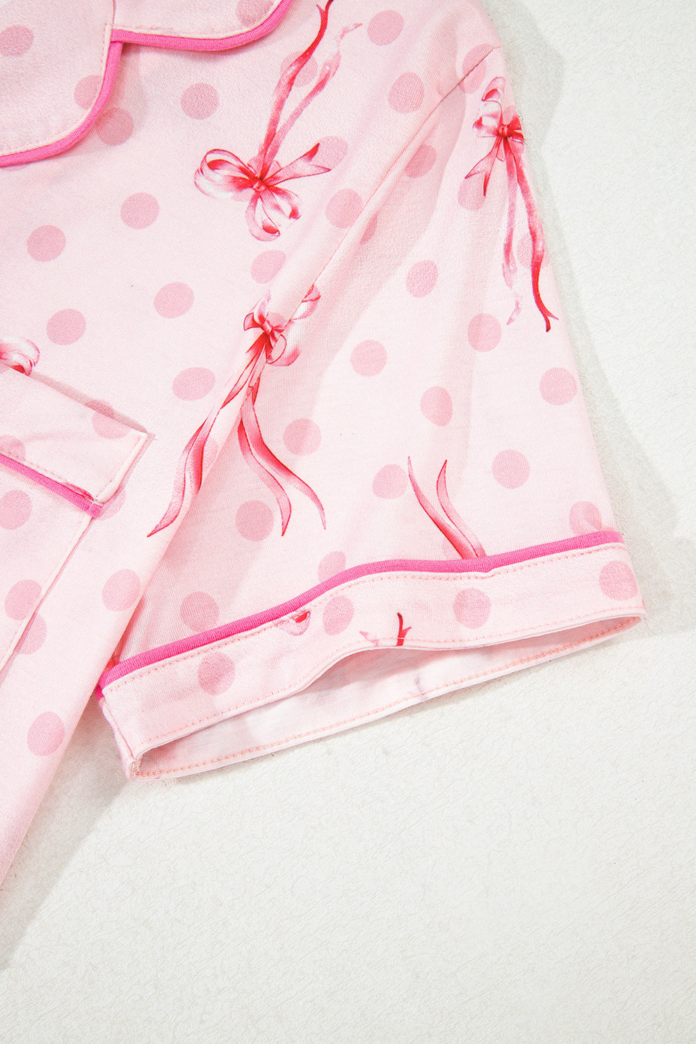 Bow Print Contrast Piping Short Pajamas Set