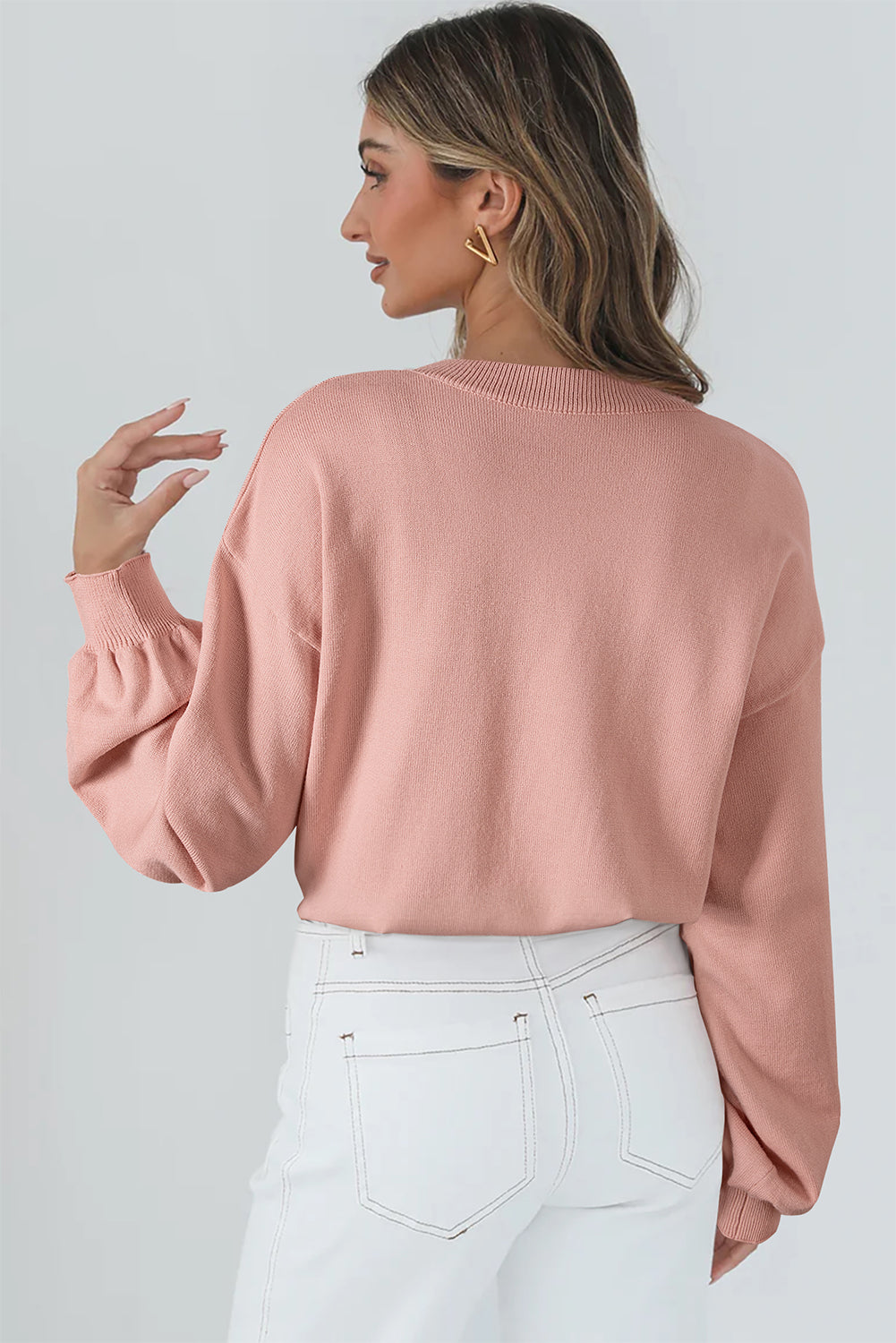 Big Flower Accent Bubble Sleeve Drop Shoulder Sweater