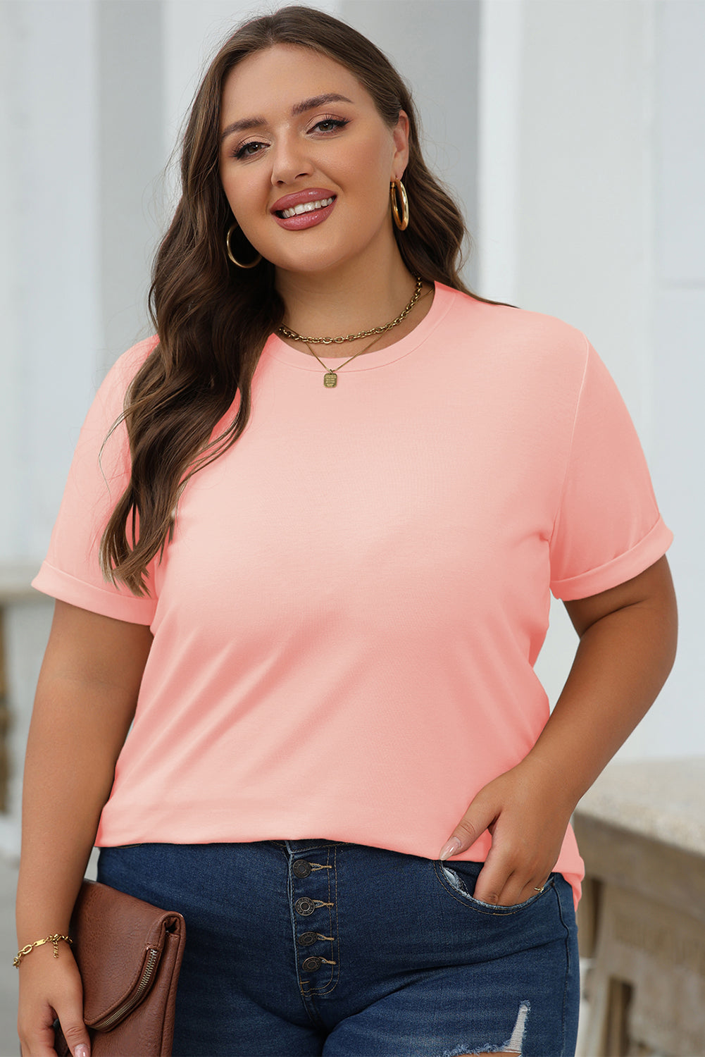 Casual Plain Crew Neck Tee