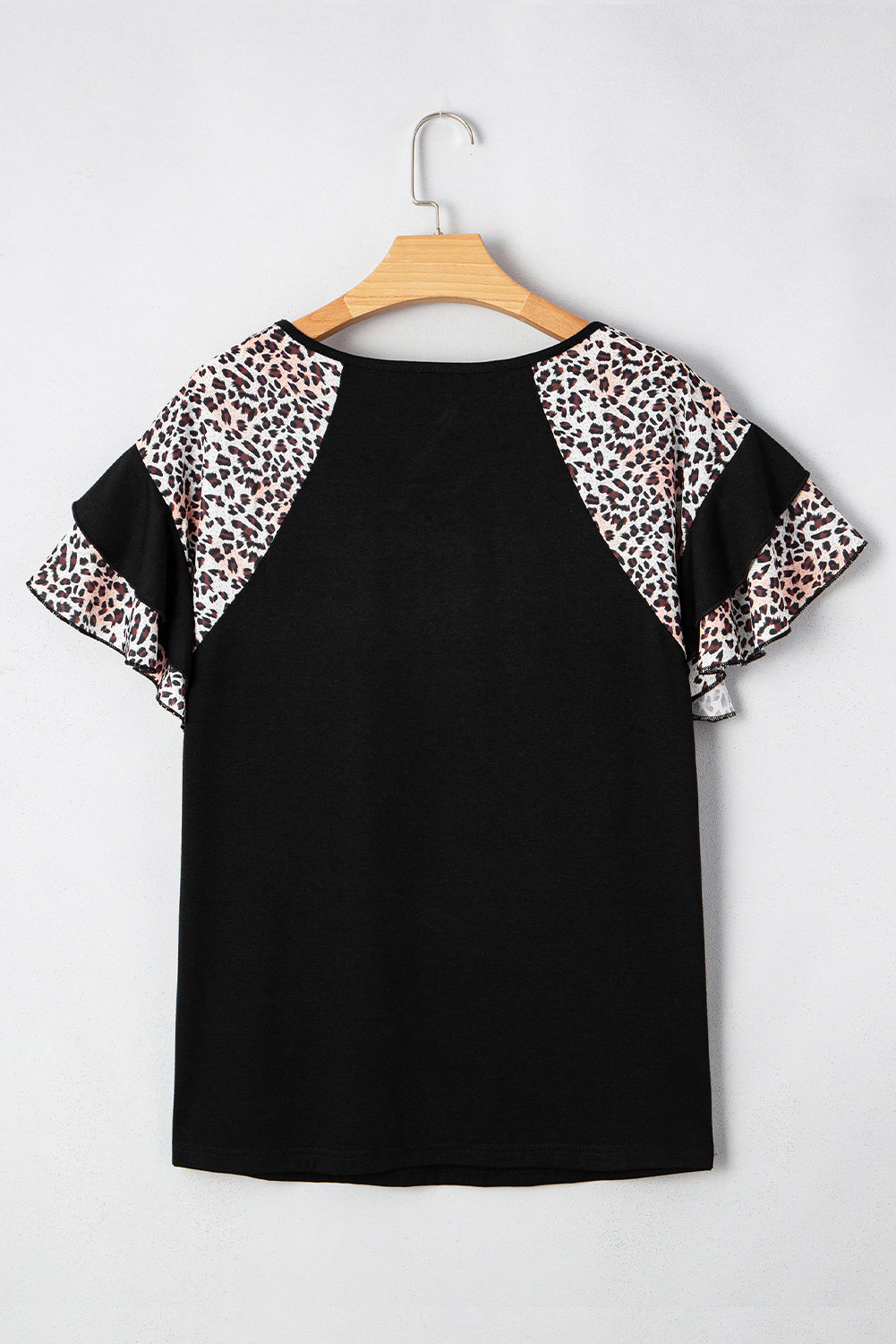 Leopard Ruffle Patchwork Sleeve Plus Size Summer Top