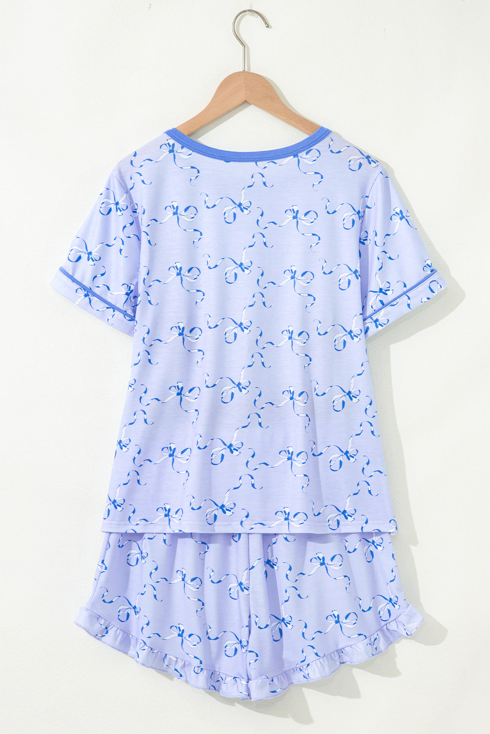 Bow Printed Ruffled Short Lounge Set