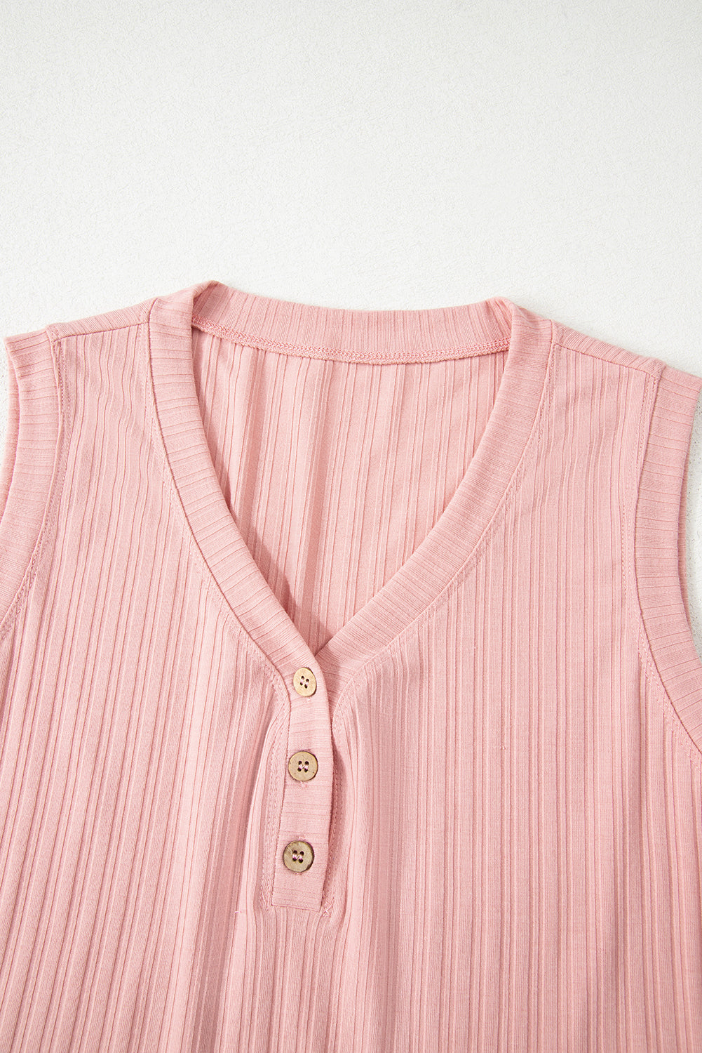 Ribbed Button V Neck Tank Top and Shorts Set