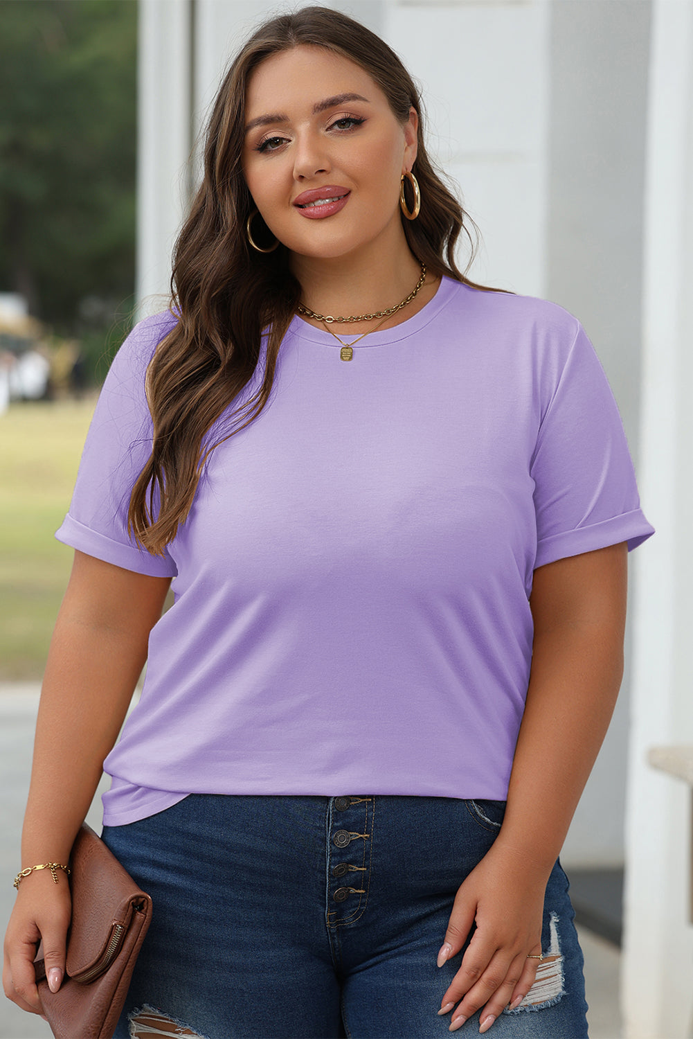 Casual Plain Crew Neck Tee