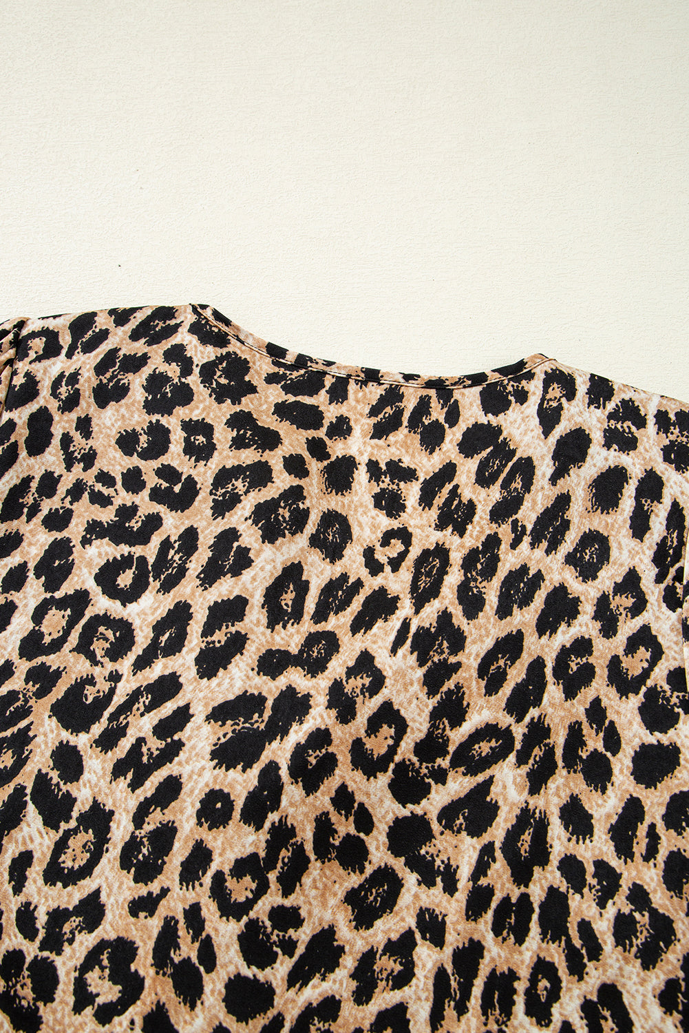 Leopard Ruffled Neck Cascading Puff Short Sleeve Top