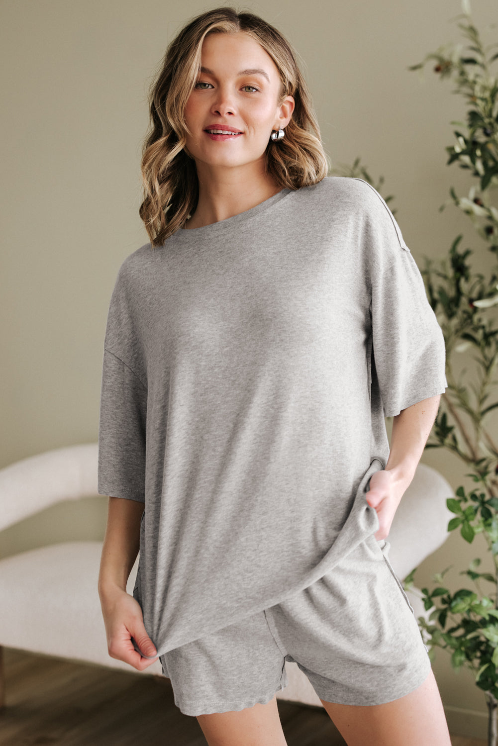 Solid Color Loose Tee 2 Piece Shorts Set