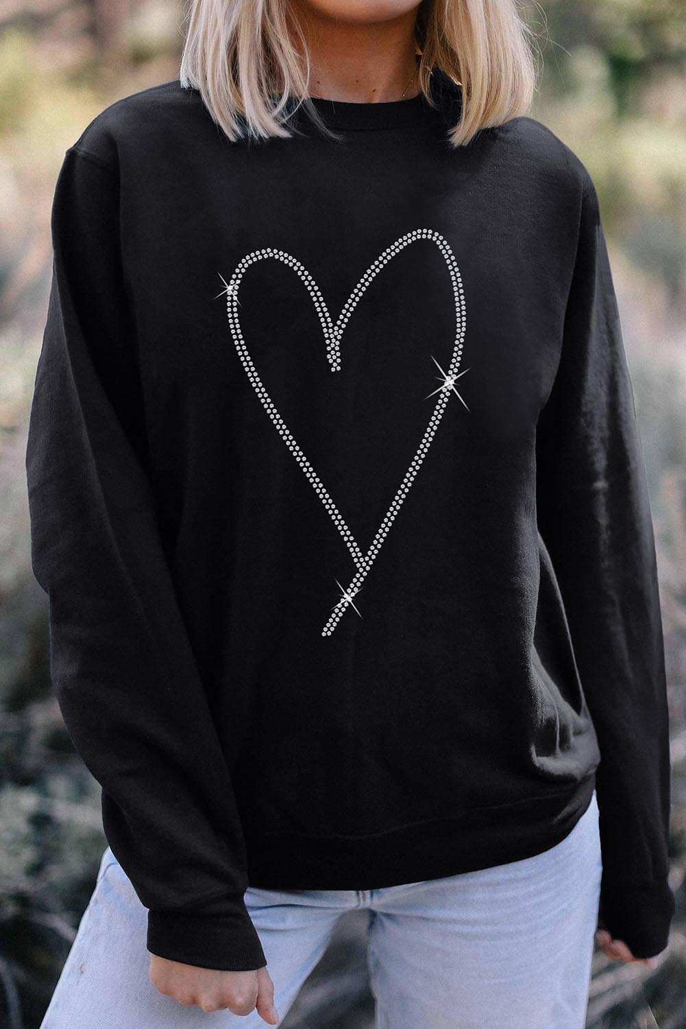 Rhinestone Heart Pattern Valentines Fashion Sweatshirt