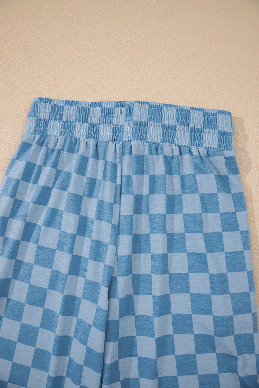 Checkered Elastic High Waist Loose Casual Pants