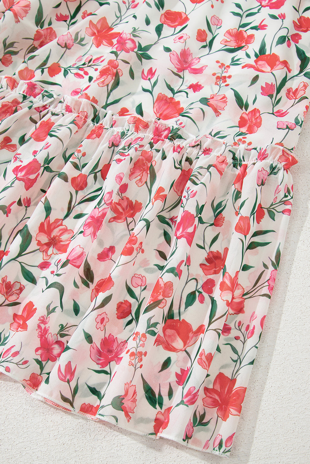 Floral Puff Sleeve Square Neck Empire Waist Tiered Maxi Dress