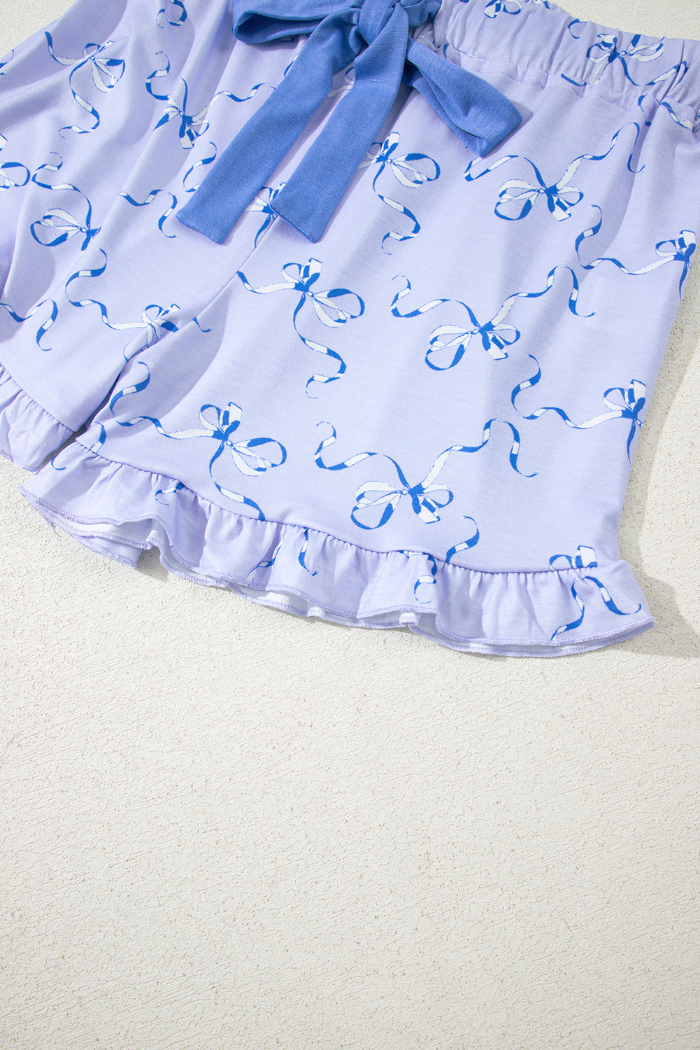 Bow Printed Ruffled Short Lounge Set