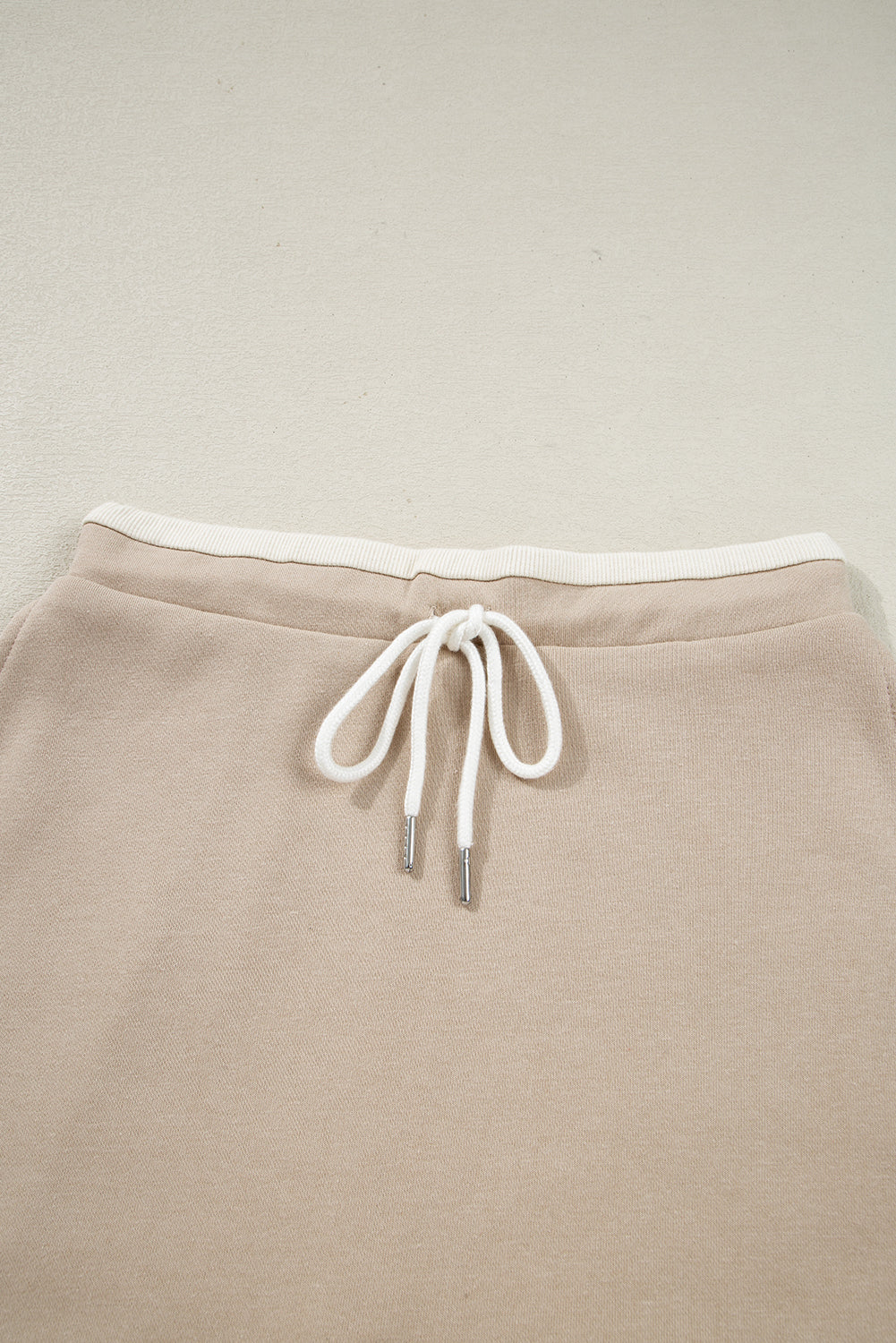 Raw Edge Detail Colorblock Patchwork Cropped Pullover Drawstring Skirt Set