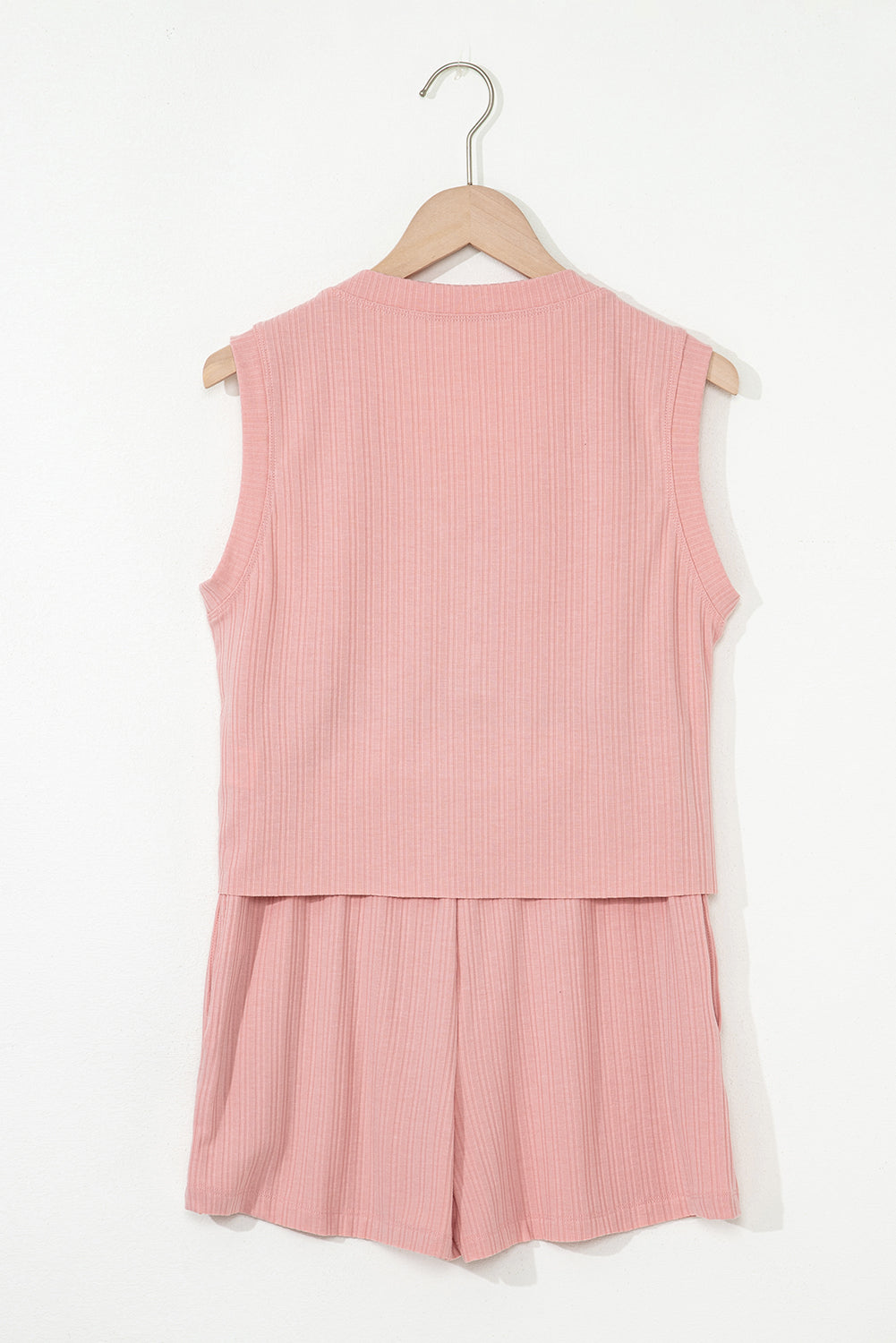 Ribbed Button V Neck Tank Top and Shorts Set