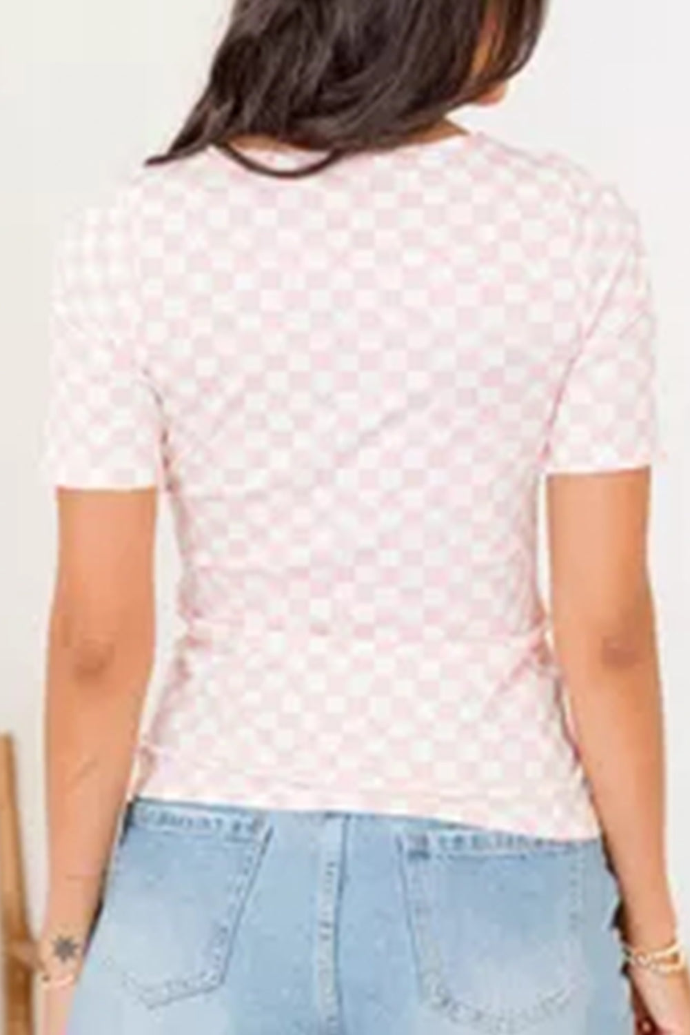 Checkered Ribbed Slim Fit Crew Neck T Shirt