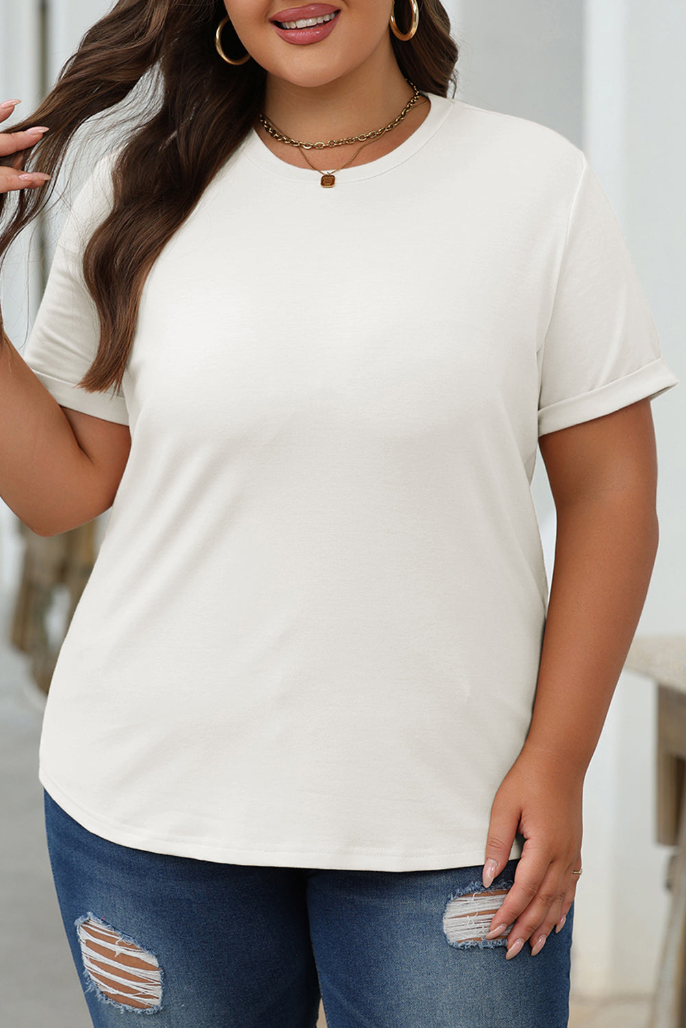 Casual Plain Crew Neck Tee