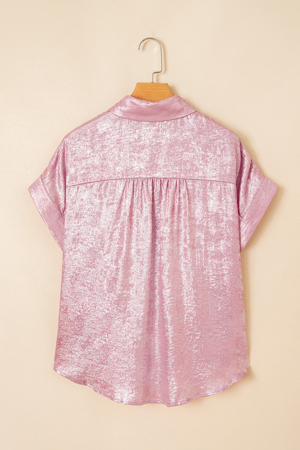 Metallic Sheen Short Sleeve Buttoned Front Casual Shirt