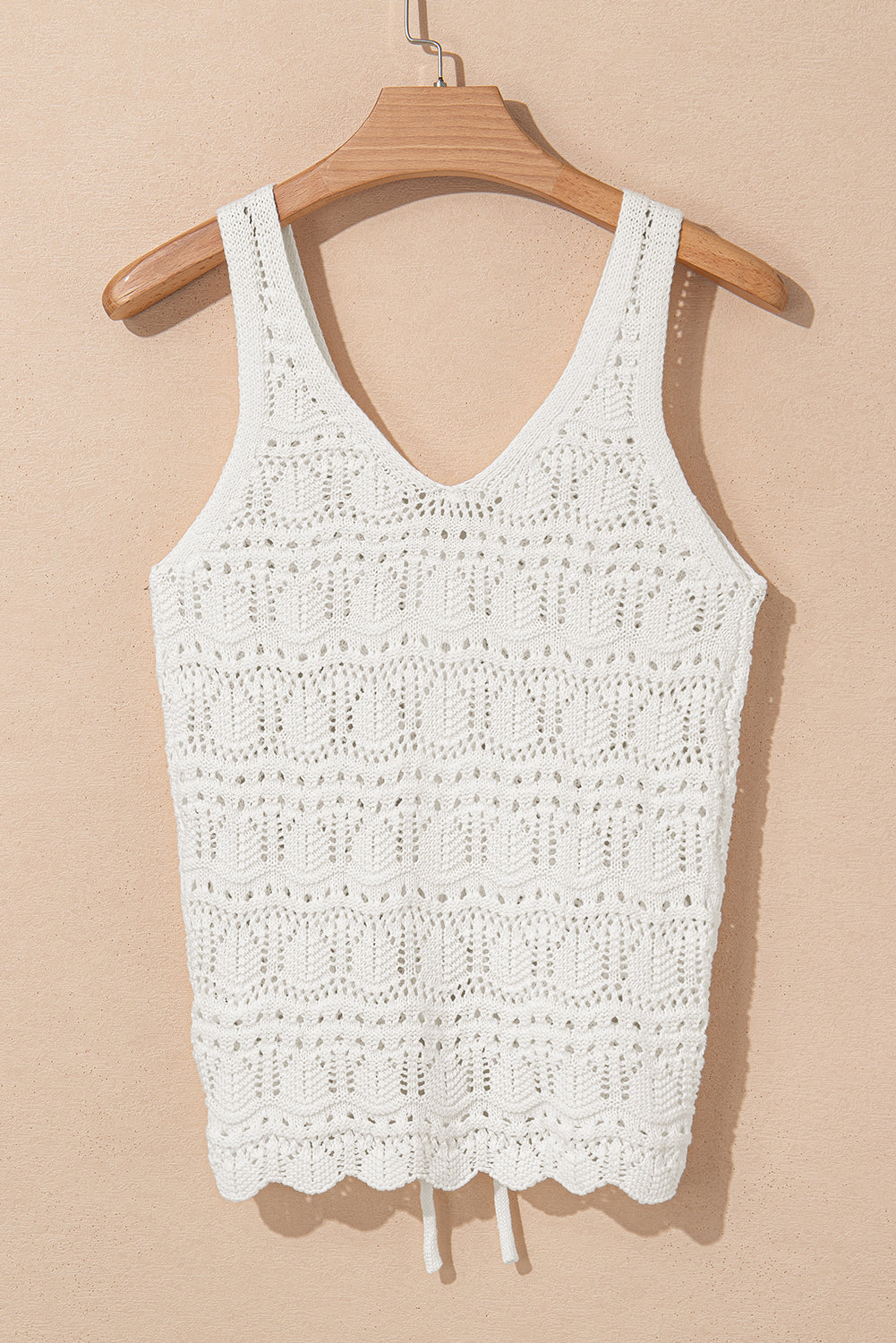 Trendy Hollowed Knit V Neck Drawstring Sweater Vest
