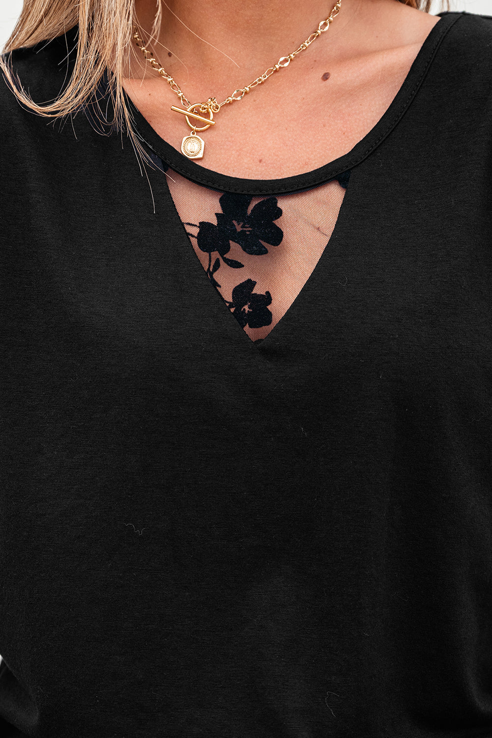 Flora Lace Patchwork Crew Neck T Shirt