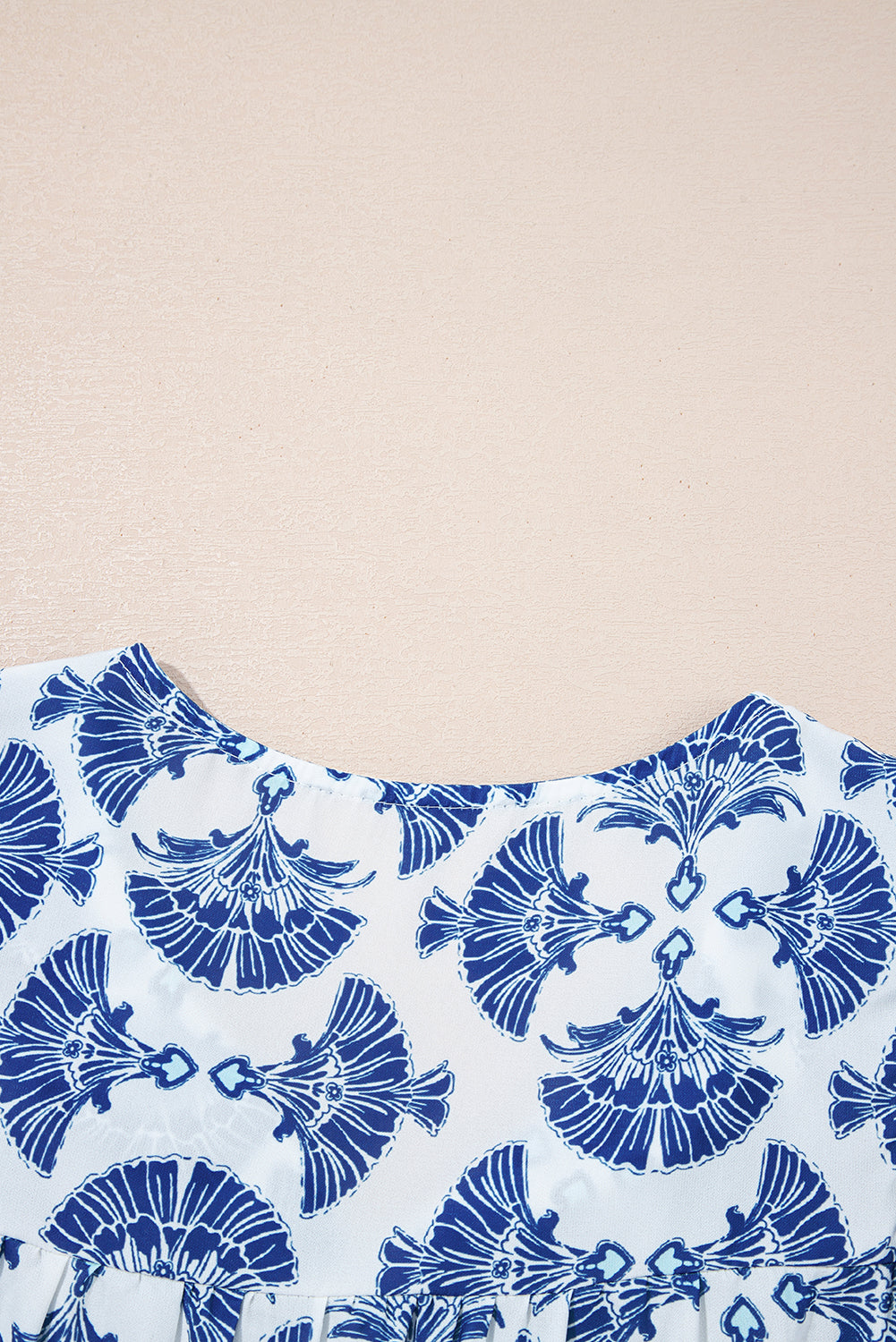 Geometric Print Tassel Drawstring V Neck Blouse