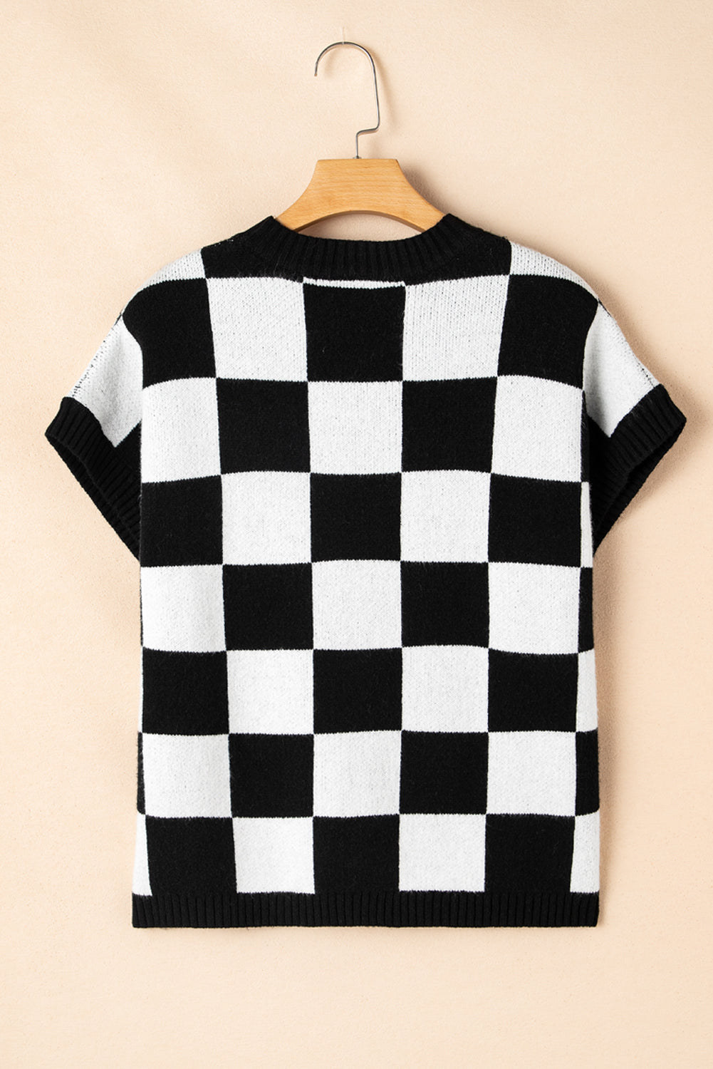 Colorblock Plaid Pattern Ribbed Trim Sweater Tank Top