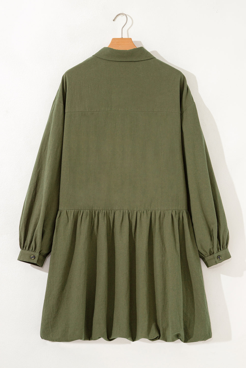 Plus Size Collar Half Button Long Sleeve Ruffle Hem Mini Dress