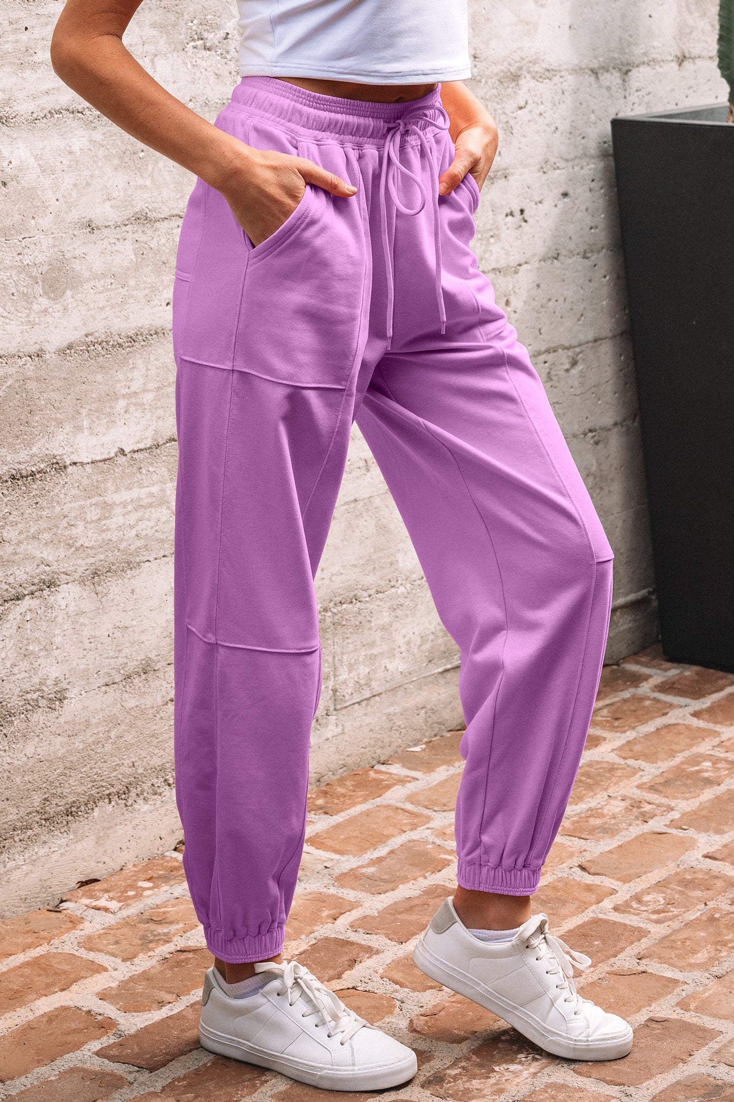 Drawstring Waist Patchwork Solid Color Jogger Pants