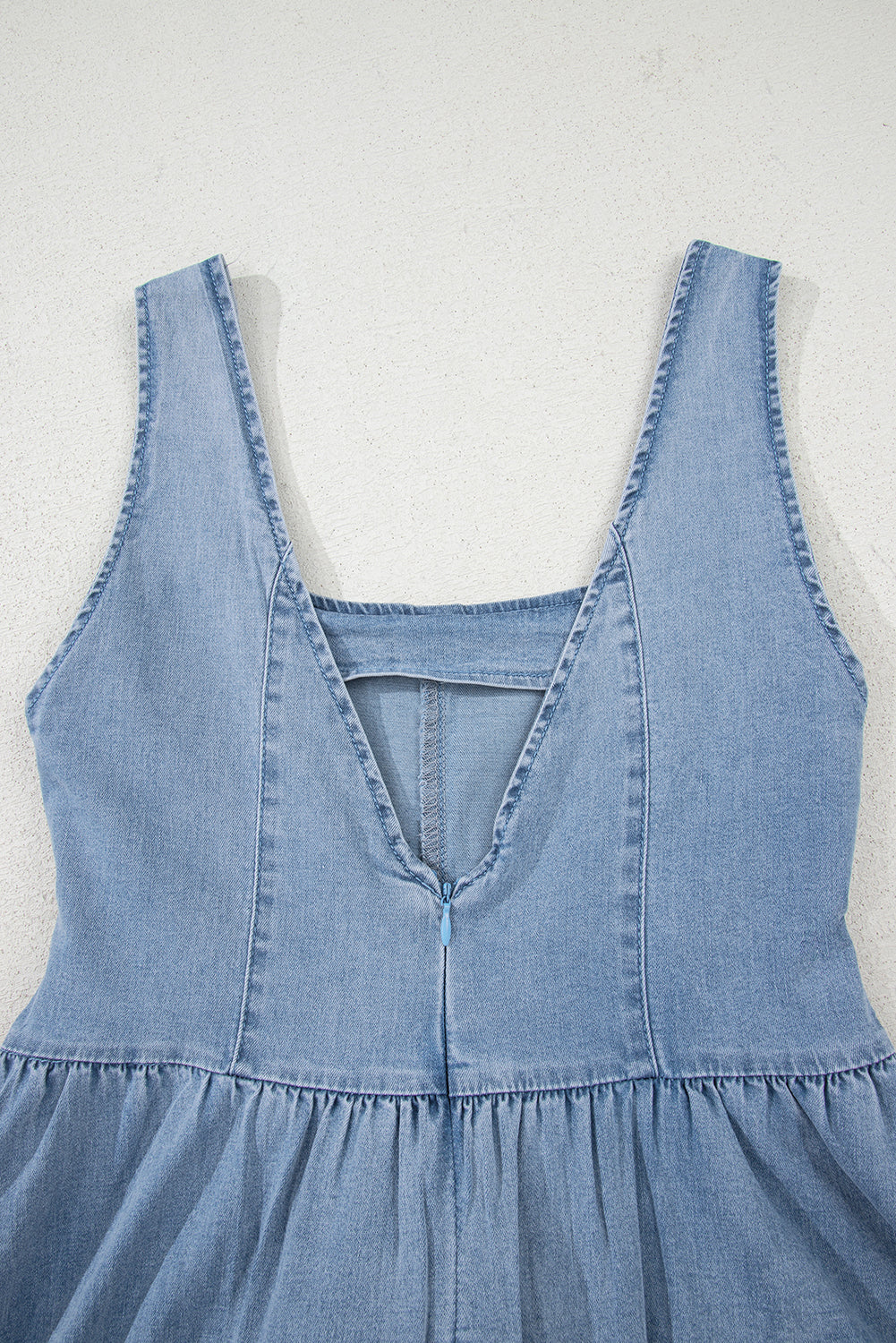 Square Neck Bowknot A-line Sleeveless Denim Dress
