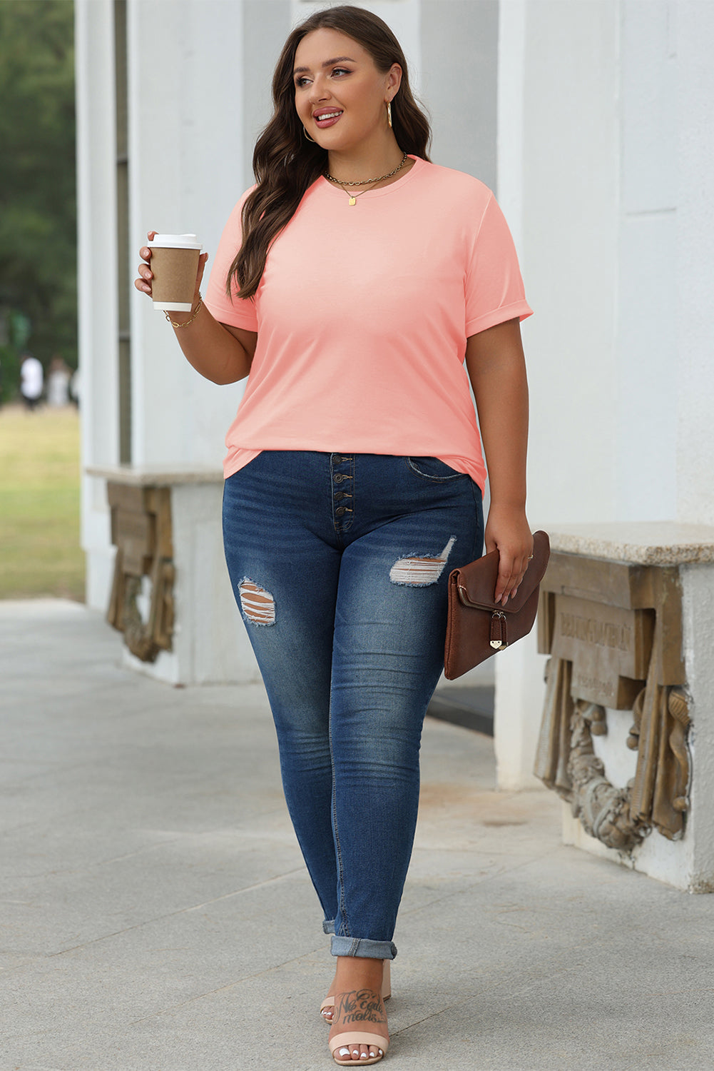 Casual Plain Crew Neck Tee