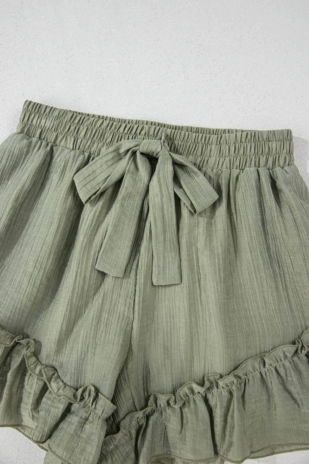 Textured Tie Waist Ruffle Hem Shorts