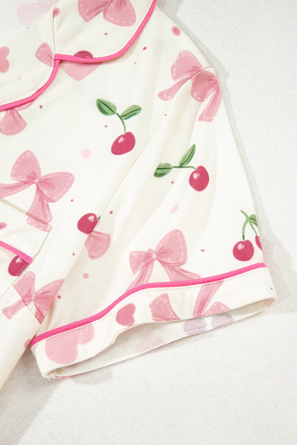 Bow Fruit Print Contrast Pipping Short Pajamas Set