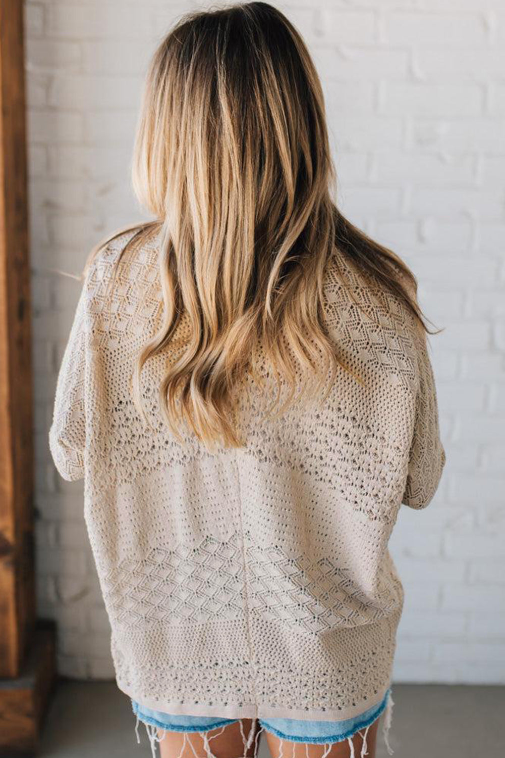 Mix Pattern Hollowed Knit Open Front Cardigan